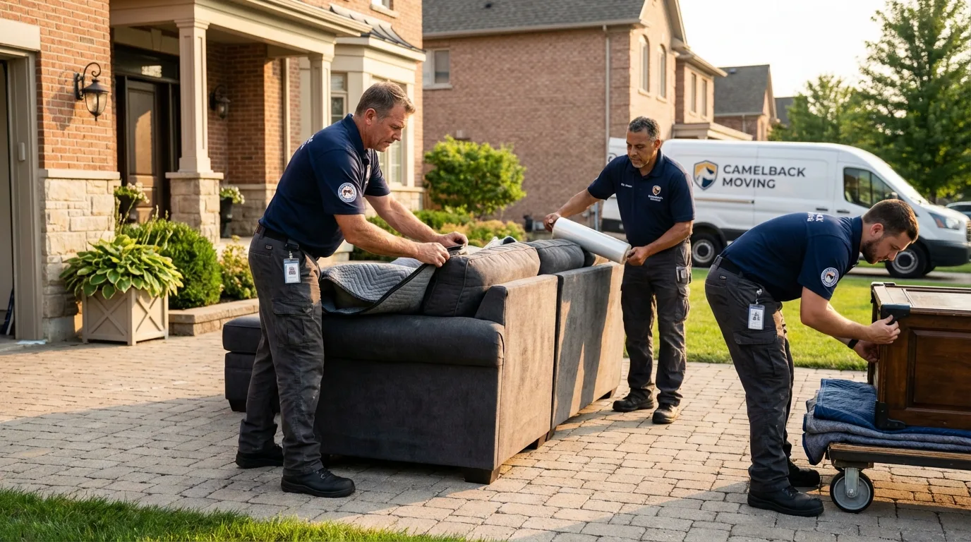 Large estate moving crew wrapping furniture in Kyle, TX