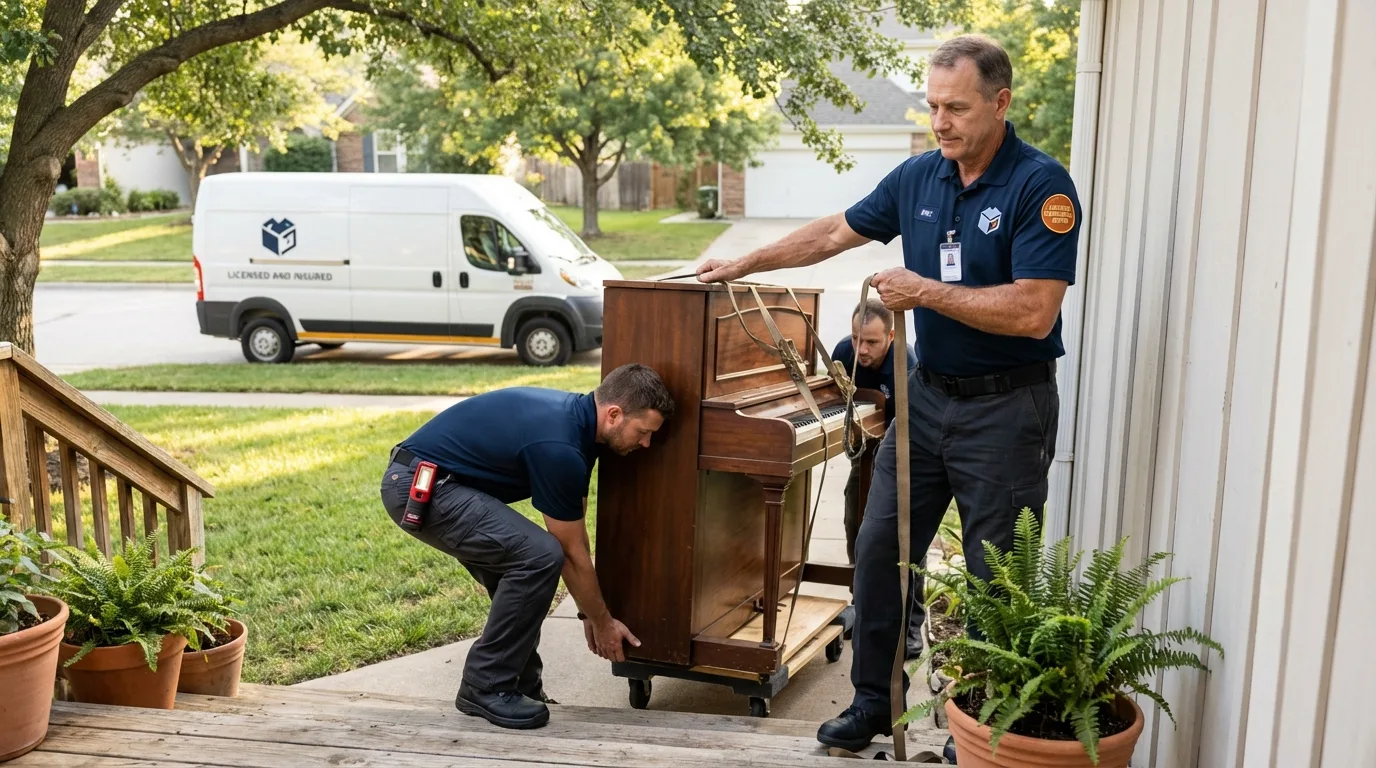 Licensed piano movers securing grand piano in Kyle, TX
