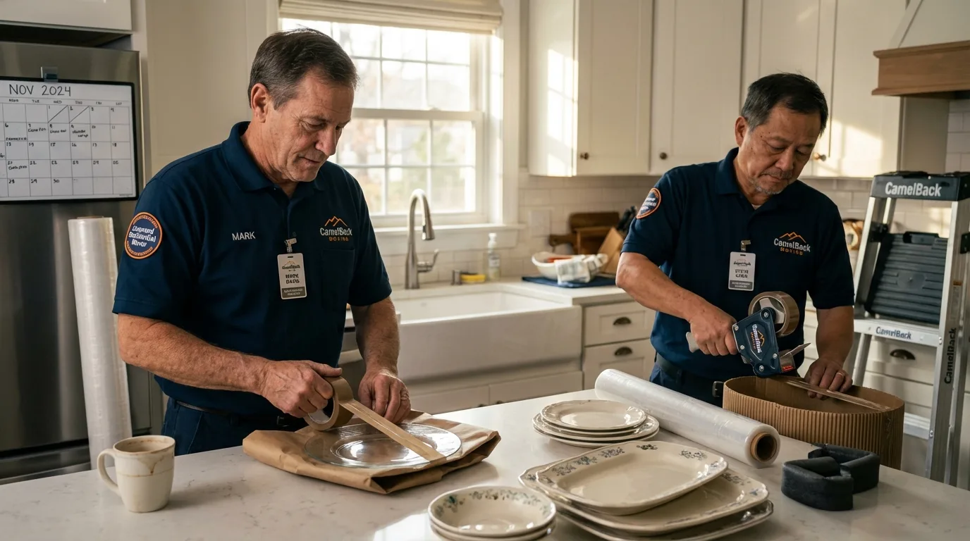 Professional crew packing kitchen dishware in Kyle, TX